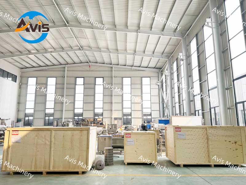 Avis Machinery's cassava production line is fully packaged in wooden crates and ready to be shipped to Brazil