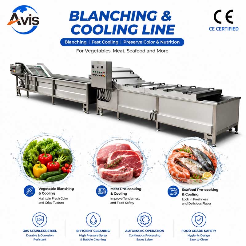 Water Bath Cooking Steamer Blanching & Cooling Production Line For Vegetables,Meat & Seafood Processing